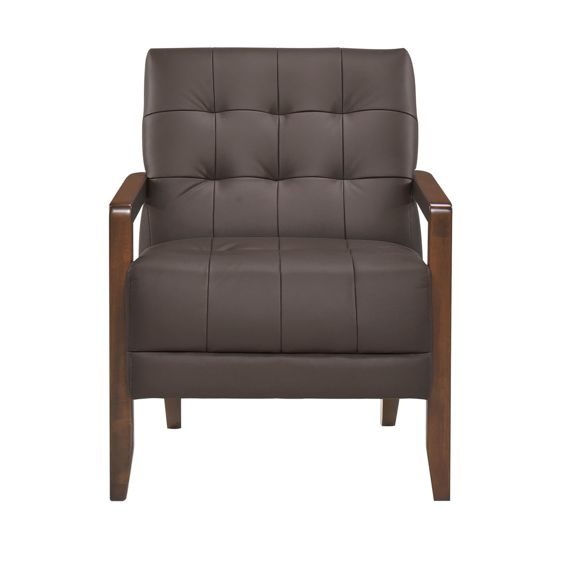 Modern Style Accent Chair Dark Brown Leather Upholstered Tufted Detail Walnut Finish Wood Furniture 1Pc Dark Brown Primary Living Space Contemporary,Modern Plywood