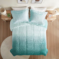 Ombre Shaggy Long Fur Comforter Mini Set Full Aqua Polyester