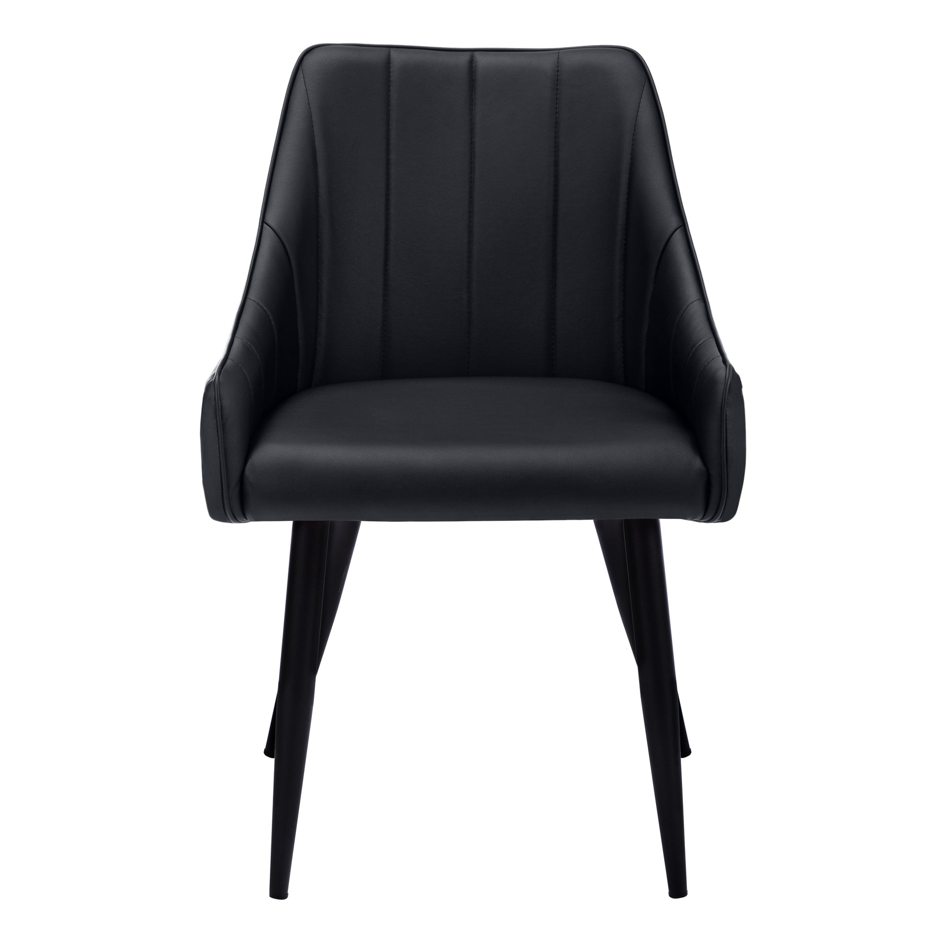 Dining Chair, Set Of 2, Side, Upholstered, Kitchen, Dining Room, Black Leather Look, Black Metal, Contemporary, Modern Black Foam Faux Leather