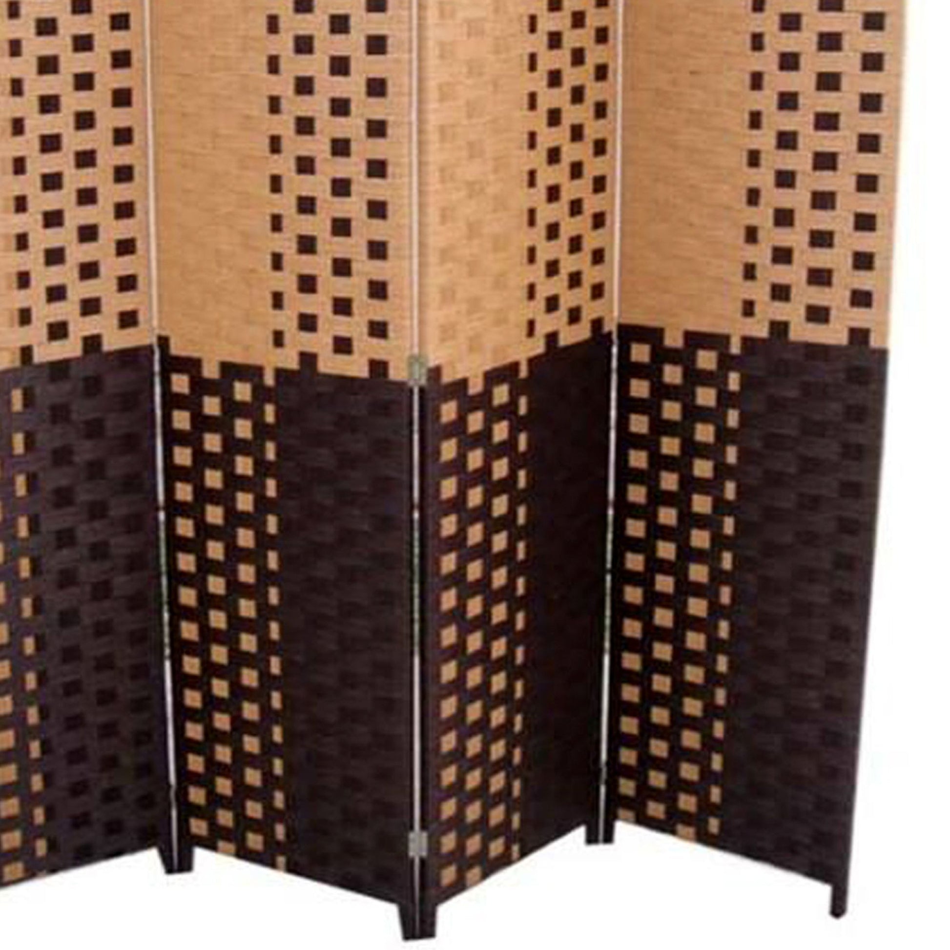 70.75" Tall 4 Panel Screen Room Divider W Weave Design, Espresso And Brown Multicolor Wood