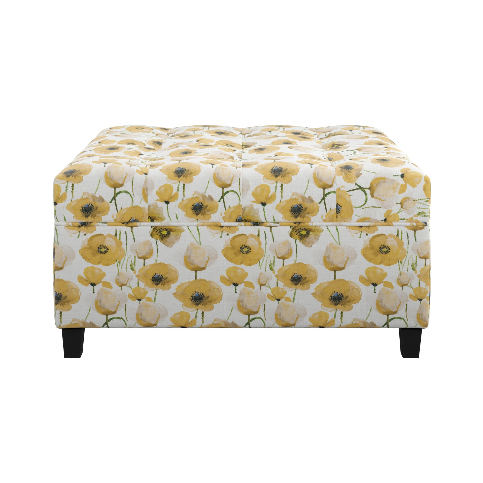 Foria Yellow Floral Storage Ottoman Bright Yellow,White Polyester Yellow Floral Rectangle Foam Engineered Wood