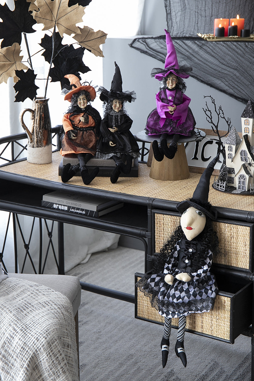 21"H Halloween Sitting Witch Decor Black Polyester