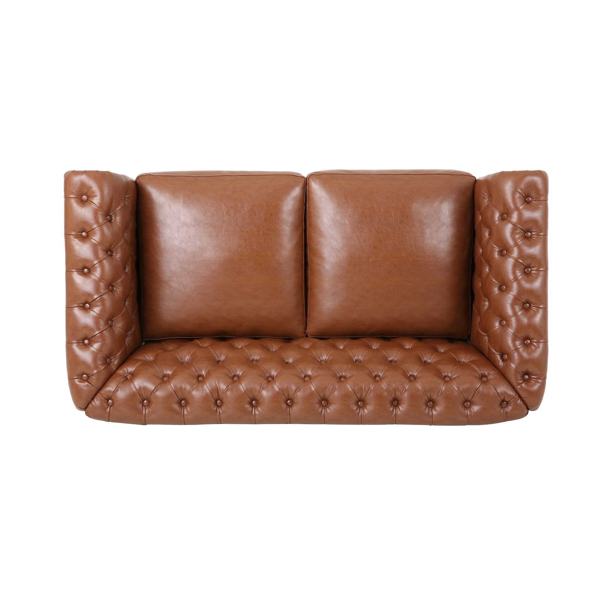 Seat Sofa Light Brown Brown Wood Primary Living Space Tufted Back American Traditional Rolled Arms Foam Pu