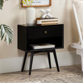 Mid Century Modern Single Drawer Solid Wood Nightstand Black Black Pine