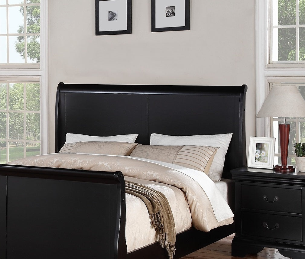 Modern 1Pc Eastern King Size Bed Bedroom Furniture Sleigh Design Headboard Footboard Plywood 1Pc Bedframe Box Spring Required King Black Wood Bedroom Contemporary,Modern,Transitional,Ultra Modern Rubberwood Bed Frame Plywood