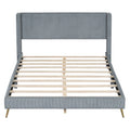 Queen Size Corduroy Platform Bed With Metal Legs, Gray Old Sku:Wf300238Aae Queen Gray Corduroy