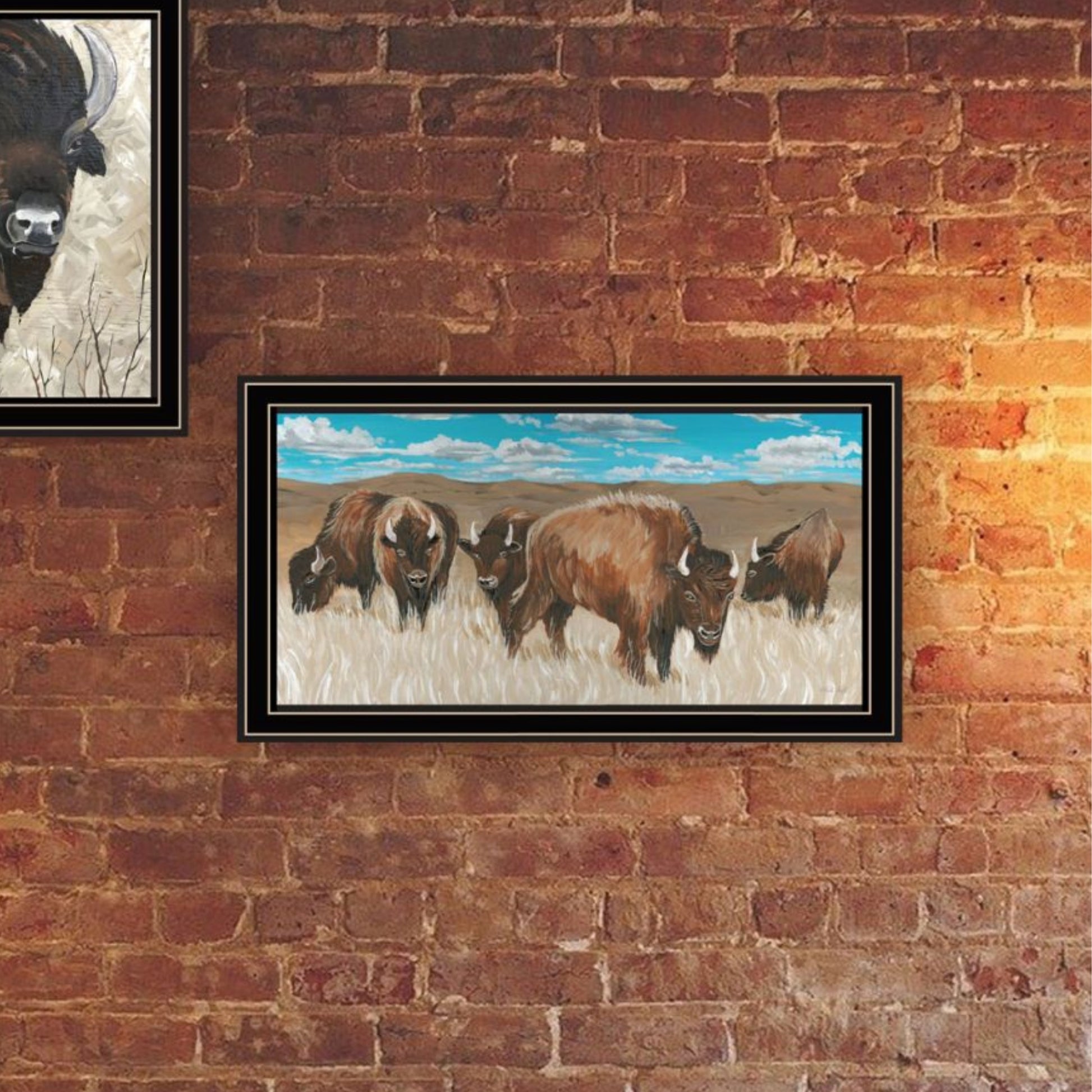 "The Boss Of The Bison Herd" Framed Wall Art For Living Room, Wall Art Print For Home Decor, Bedroom Wall Art By Cindy Jacobs Multicolor Wood Paper