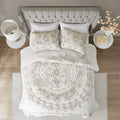 3 Piece Tufted Cotton Chenille Coverlet Set Ivory Taupe King Cal King Ivory Taupe Cotton
