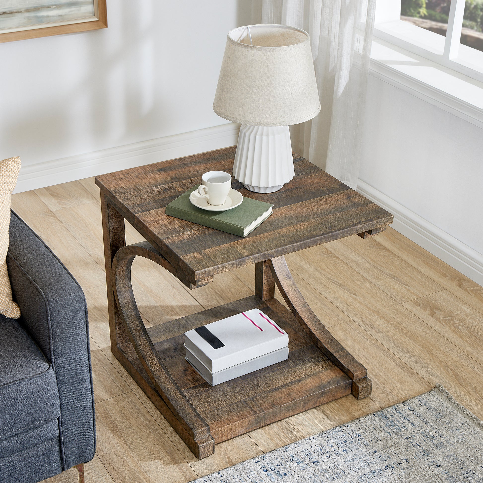 Unique Coffee Table, Solid Wood 23.8 Inch Modern Coffee Table Modern Center Table With Storage, Solid Wood Special Shape Coffee Table, Living Room, Kitchen, Apartment Dining Table Brown Solid Wood Mdf