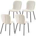 Off White Boucle Dining Chairs Set Of 4,Mid Century Modern Upholstered Pu Leather Chairs,For Kitchen Dining Room Metal Plaid Off White Dining Room Powder Coated Foam Dry Clean Modern Dining Chairs Solid Back Foam Boucle