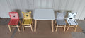 5 Piece Kiddy Table And Chair Setkids Wood Table With 4 Chairs Set Cartoon Animals Bigger Table 3 8 Years Old White Solid Wood