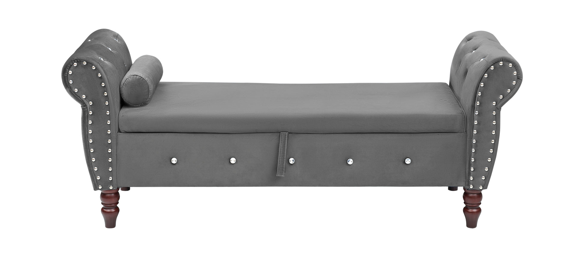 63.38"Velvet Multifunctional Storage Rectangular Ottoman Bench Comes With Crystal Buckle Solid Wood Legs With 1 Pillow,Dark Gray Dark Gray Velvet