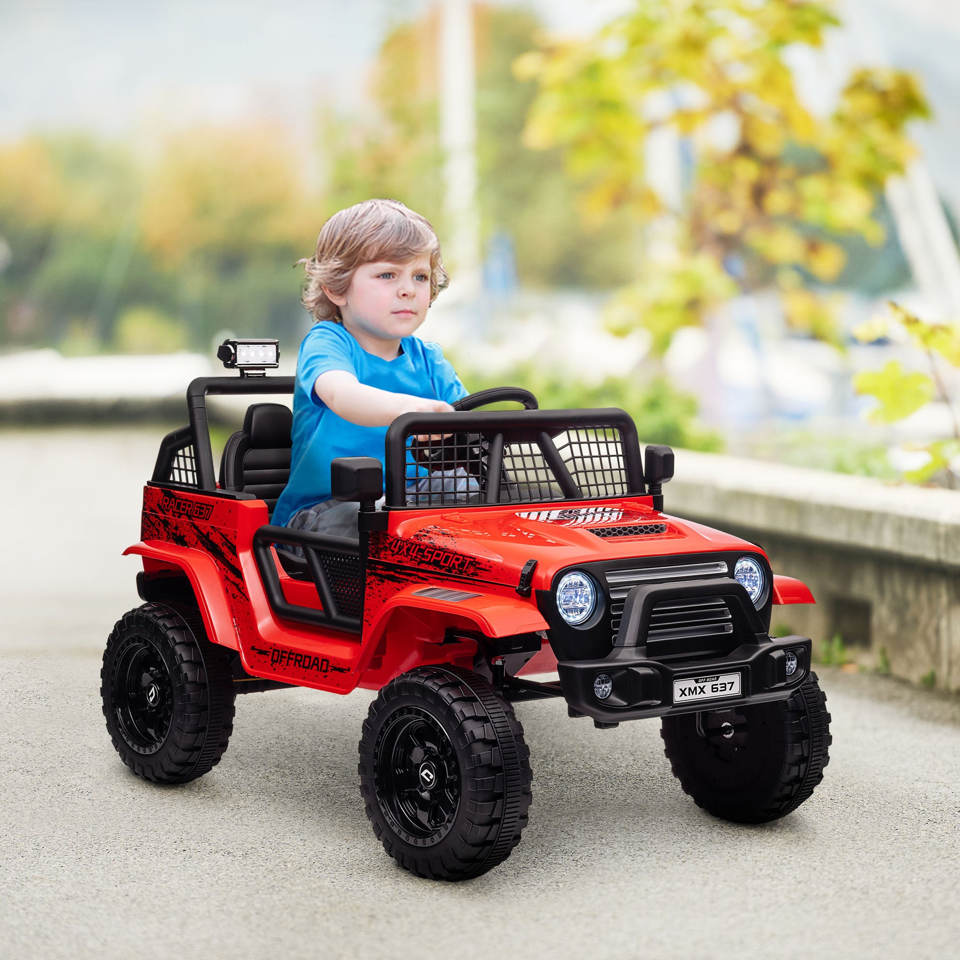 Qaba 12V Ride On Truck, Battery Powered Kids Electric Car With Parent Remote, 4 Suspension Wheels, 3 Mph Max Speed, Music, Horn & Led Lights For Ages 3 6 Years Old, Red Red Plastic