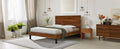 Mid Century Modern Solid Wood Bed Frame King Size Platform Bed With Six Piece Headboard Design, No Box Spring Needed, Brown King Brown Pine