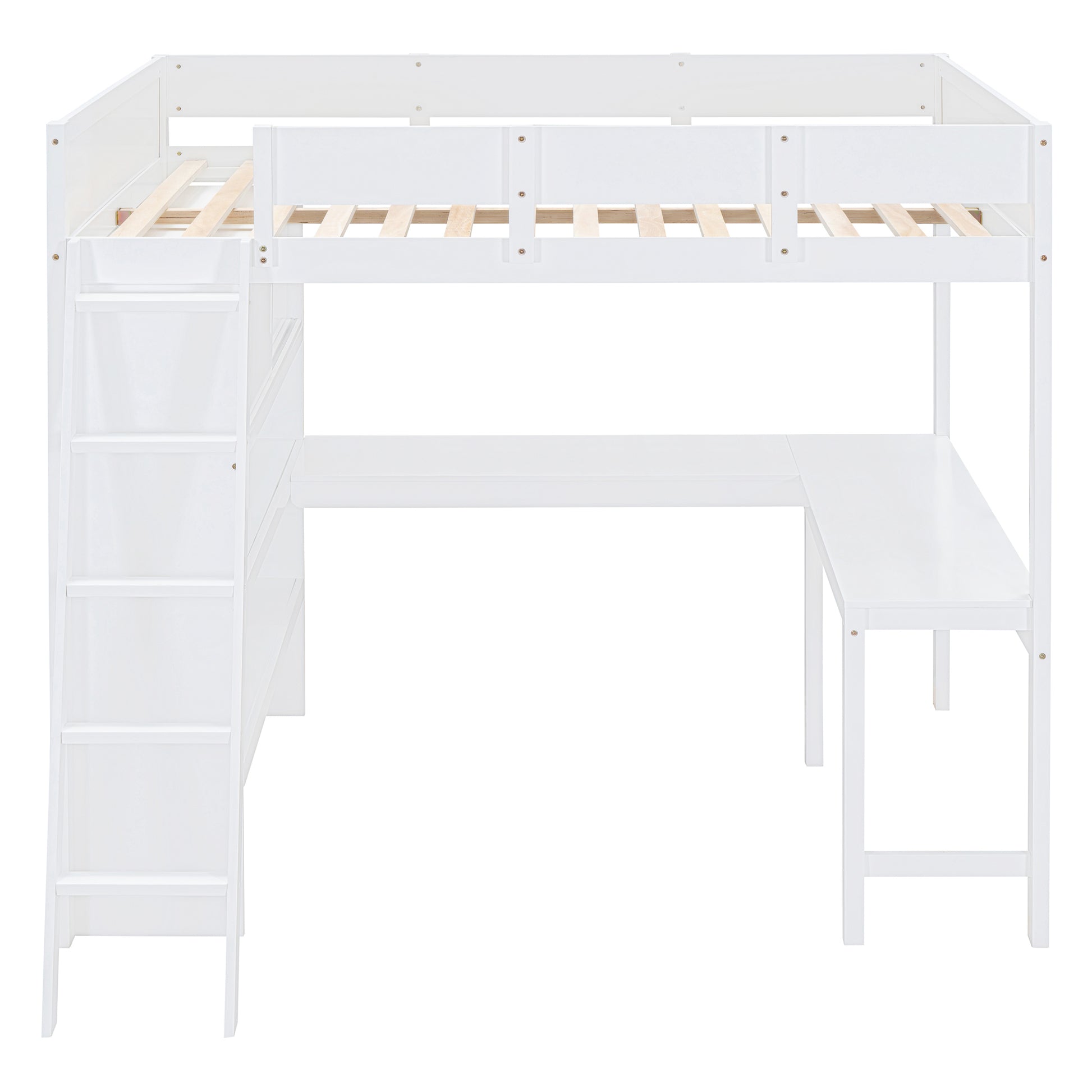 Full Size Loft Bed With Desk And Shelf White Full White Solid Wood