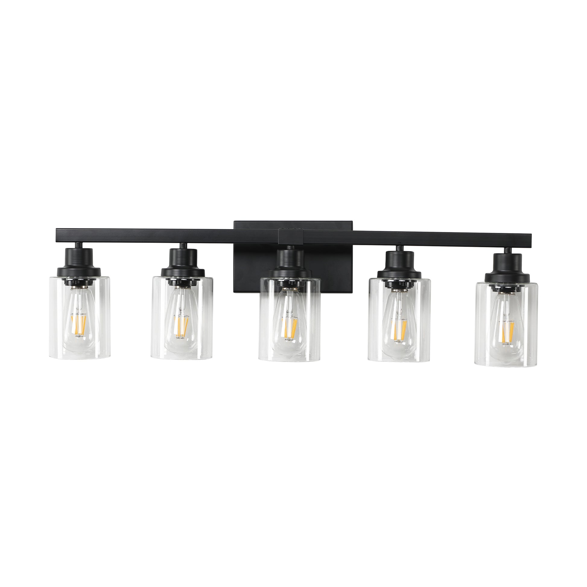 5 Lights Farmhouse Vanity Lights Fixture Rustic Bathroom Light Fixture Bathroom Sconce Black Modern Glass Iron