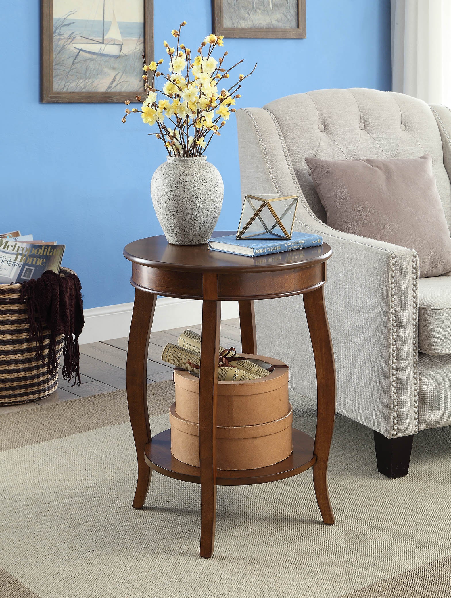 Aberta Walnut Finish Accent Table Walnut Synthetic Wood