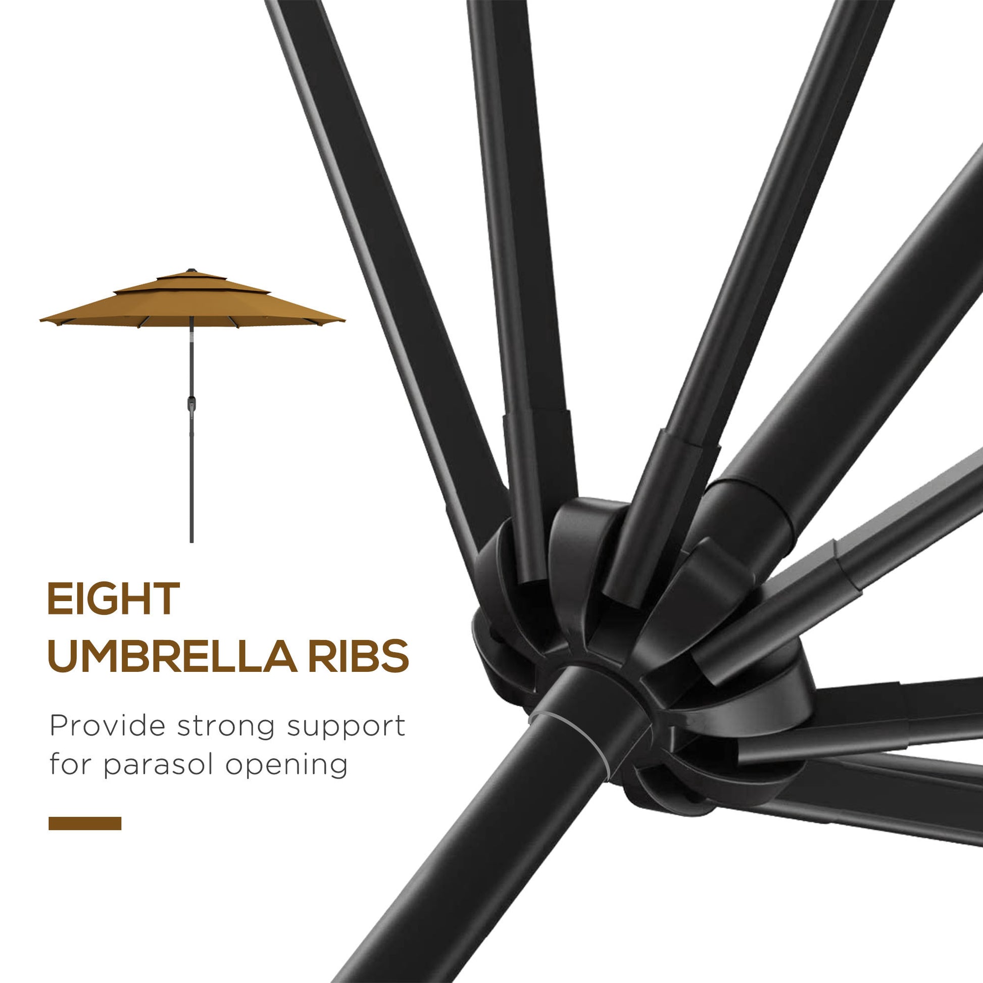 Outsunny 9Ft 3 Tiers Patio Umbrella Outdoor Market Umbrella With Crank, Push Button Tilt For Deck, Backyard And Lawn, Tan Tan Polyester