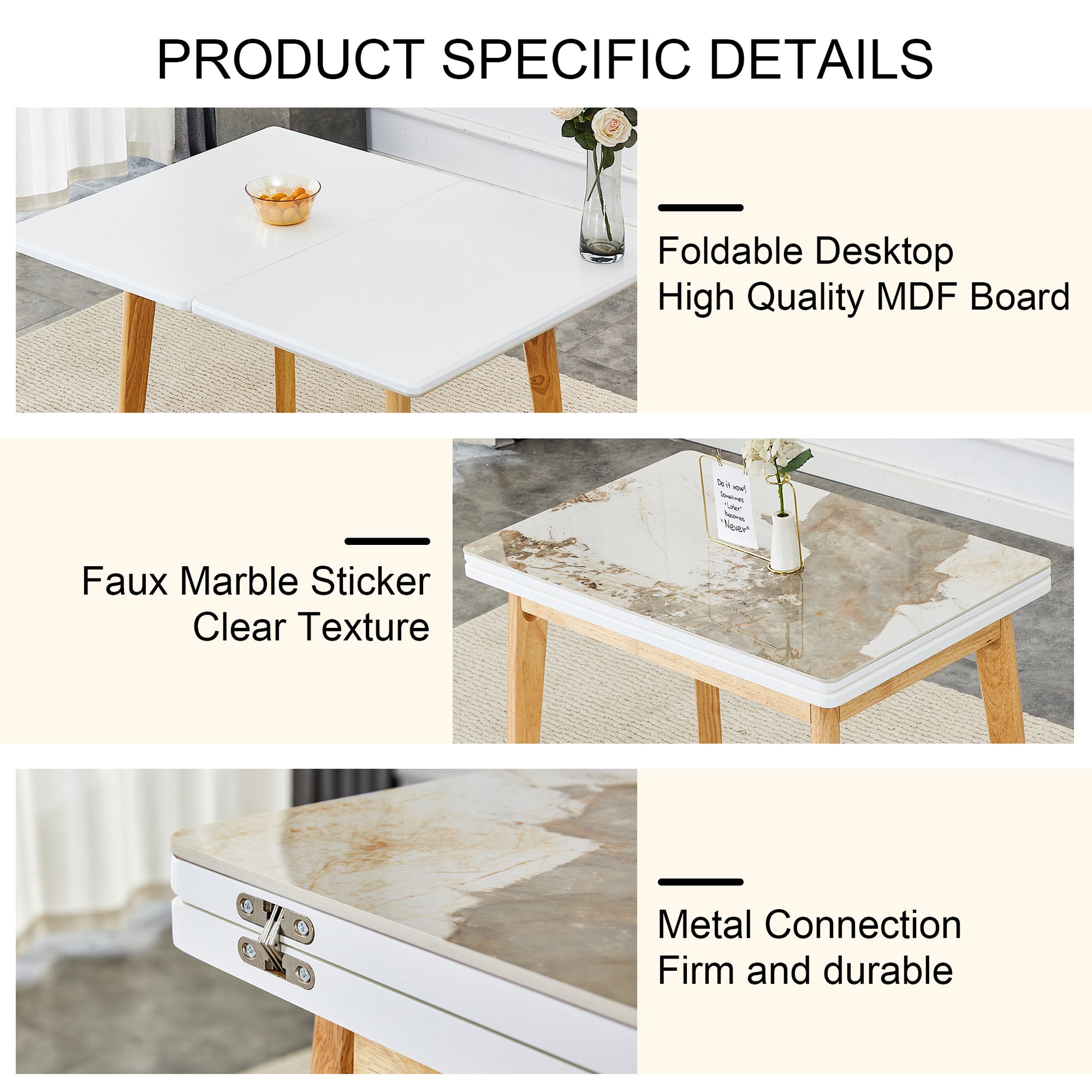 White Stone Burning Tabletop With Rubber Wooden Legs, Foldable Computer Desk, Foldable Office Desk,4 Modern Chairs Can Rotate 360 Degrees,The Seat Cushion Is Made Of Pu Material. Zd 1545Sc 003 White Sintered Stone