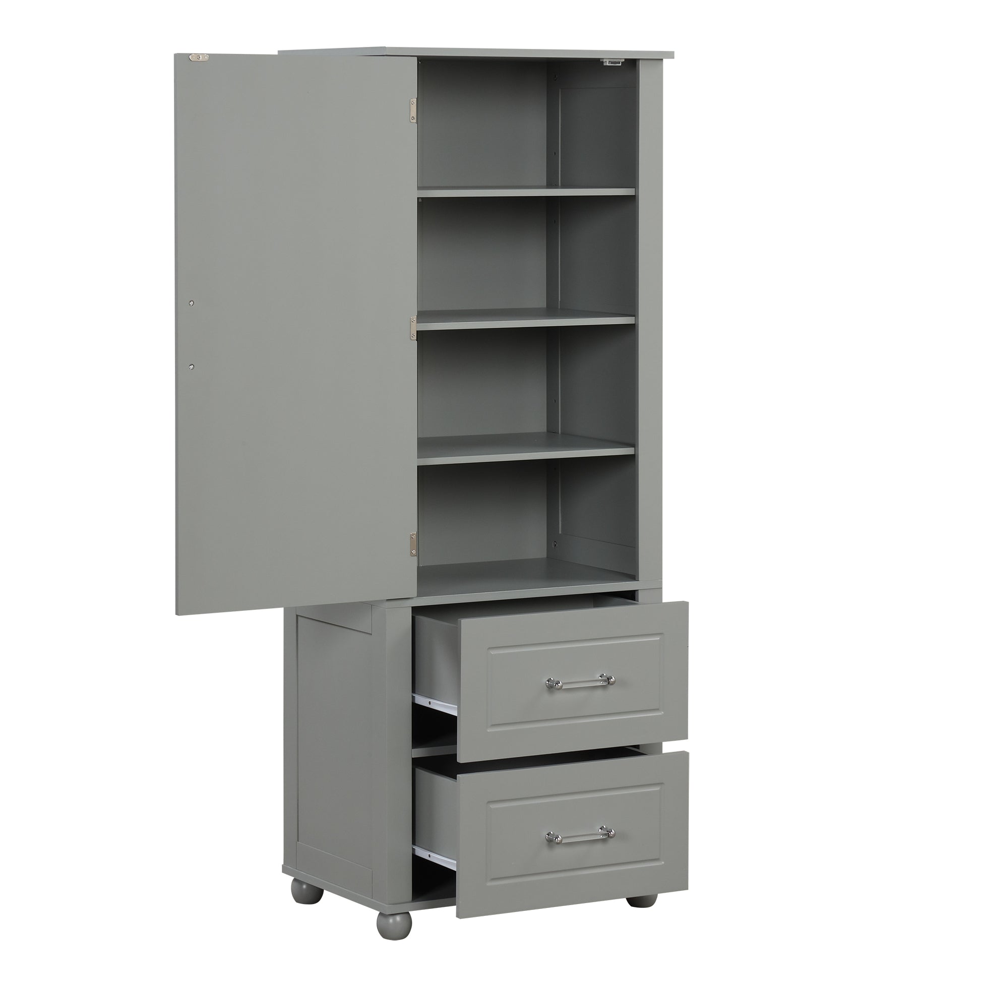 Tall Bathroom Storage Cabinet, Freestanding Storage Cabinet With Two Drawers And Adjustable Shelf, Mdf Board With Painted Finish, Grey Grey Mdf