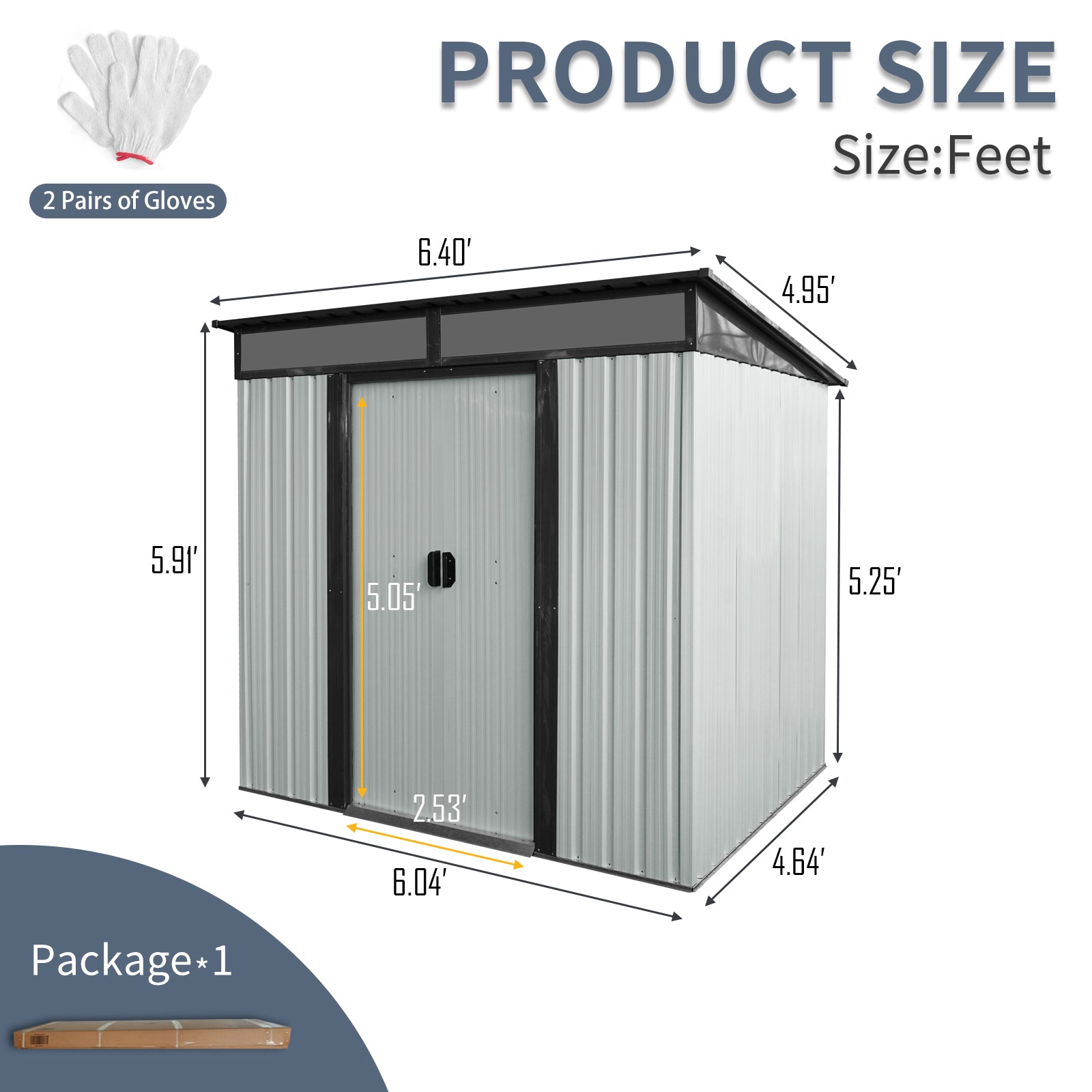 6Ft X 5Ft Outdoor Metal Storage Shed With Lockable Sliding Doors And Transparent Plate For Garden, Lawn White And Black White Black Iron