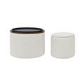 2 Piece Set Round Chenille Storage Ottoman, Equipped With A Drum Shaped Small Stool, Storage Space, And Mdf Made Desktop Panel Beige 23.62