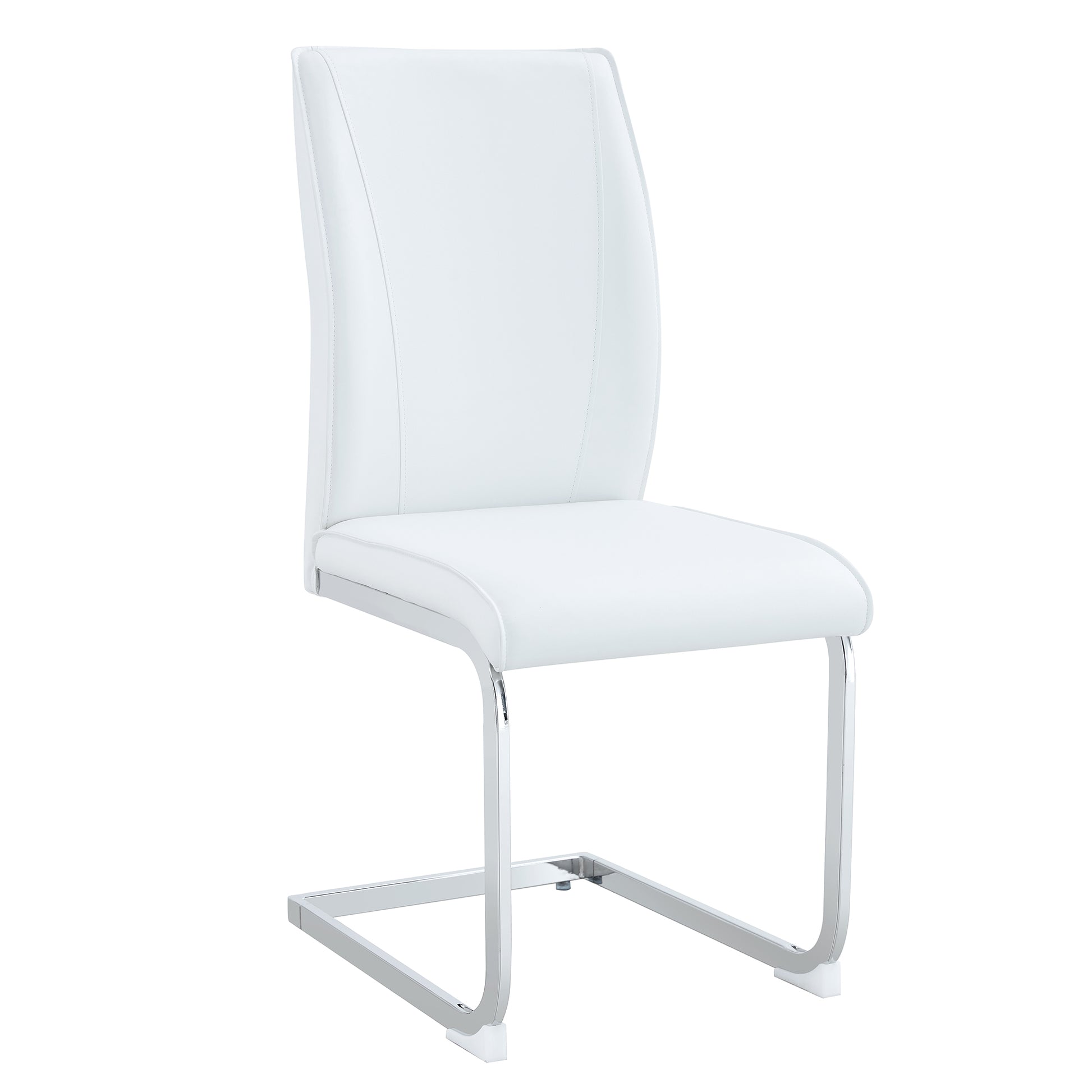 Luxury Simple Arch Chair Set Of 4 White Pu Material High Resilience Dining Chair With Arched Metal Silver Leg. White Silver Metal,Pu