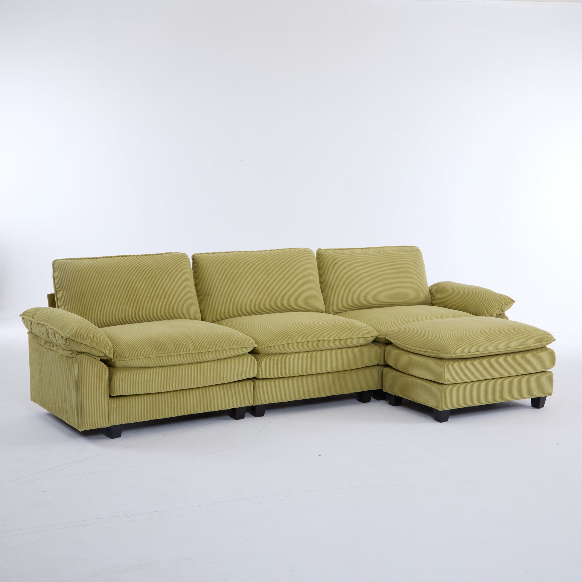 Modular Sectional Sofa With Movable Ottoman,L Shaped Corduroy Fabric Couch With High Supportive & Soft Sponges And Removable Ottoman, Sleeper Comfy Upholstered Furniture For Living Room,Green Green