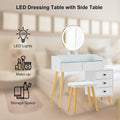 Dressing Table With Led Lights Glass Top Dressing Table With Extendable Side Table 5 Drawers Dressing Table With Mirror And Stool For Bedroom White Drawer 5 Drawers & Above Bedroom Modern Mirror Included White Particle Board Mdf