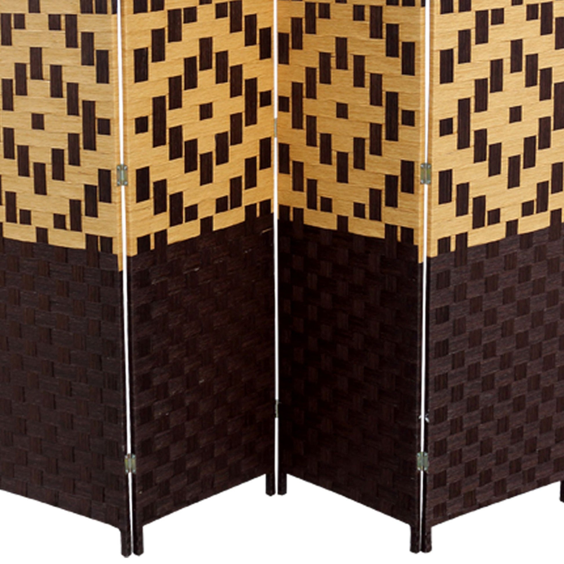 70.75" Tall 4 Panel Screen Room Divider W Weave Design, Espresso And Brown Multicolor Wood