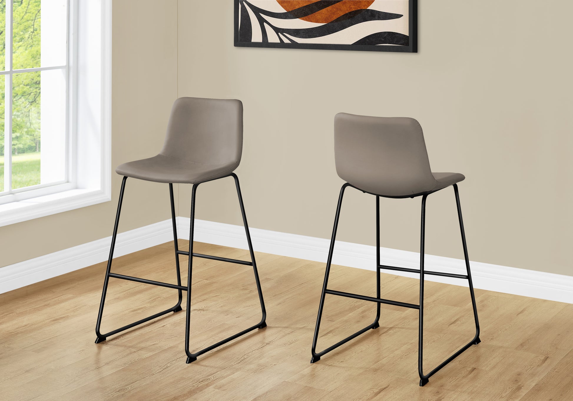 Office Chair, Bar Height, Standing, Computer Desk, Work, Brown Leather Look, Black Metal, Contemporary, Modern Taupe Foam Polyurethane