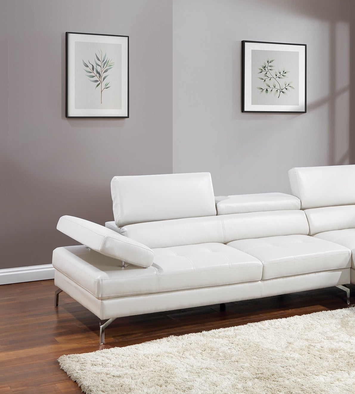 White Sectional Couch 2Pc Set Living Room Faux Leather Right Facing Chaise And Left Facing Sofa Adjustable Armrest Headrest White Faux Leather Primary Living Space Classic,Contemporary,Modern L Shaped Faux Leather,Metal,Solid Wood 5 Seat