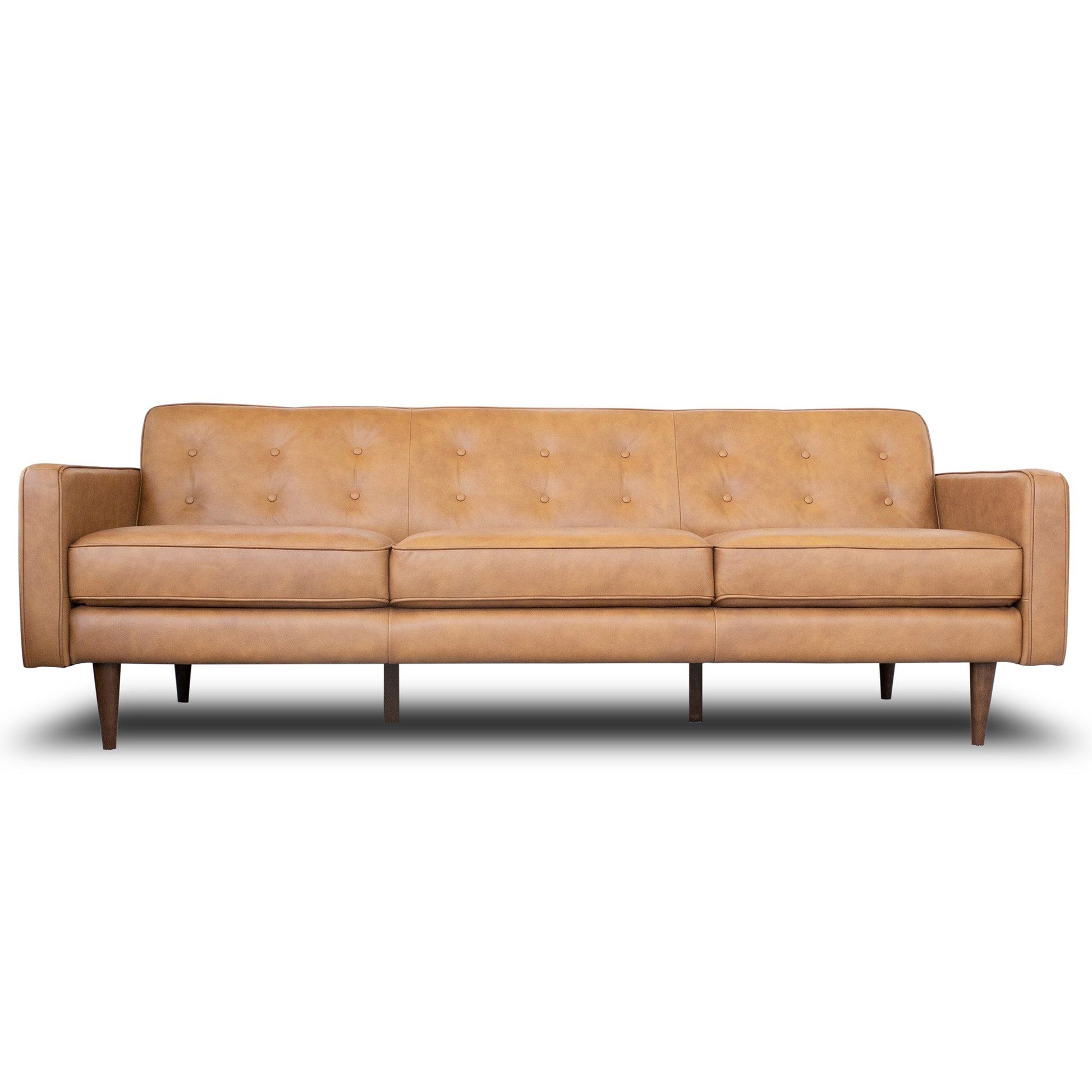 Braxton Tan Leather Sofa Rustic,Tan Brown Genuine Leather Wood Primary Living Space Mid Century Modern Foam Genuine Leather,Solid Wood 3 Seat