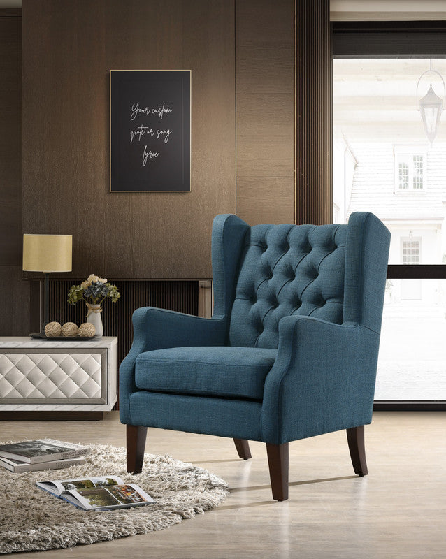 Irwin 29.5" Blue Linen Button Tufted Wingback Chair Blue Linen