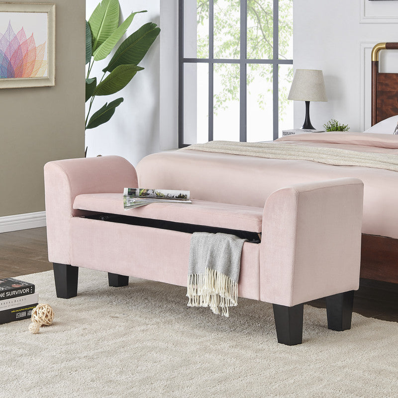 Mila 55" Pink Velvet Ottoman Bench With Storage Pink Velvet