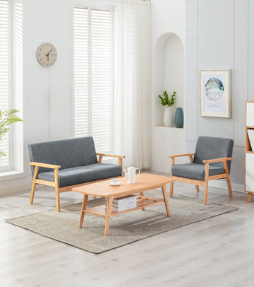 Bahamas Coffee Table Loveseat Chair Set Gray Linen