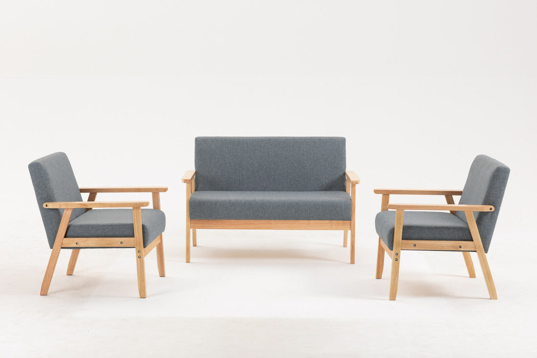 Bahamas Loveseat And 2 Chair Living Room Set Gray Linen