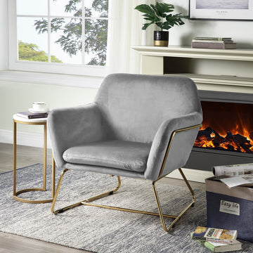 Keira 29.5" Gray Velvet Accent Chair With Metal Base Gray Velvet
