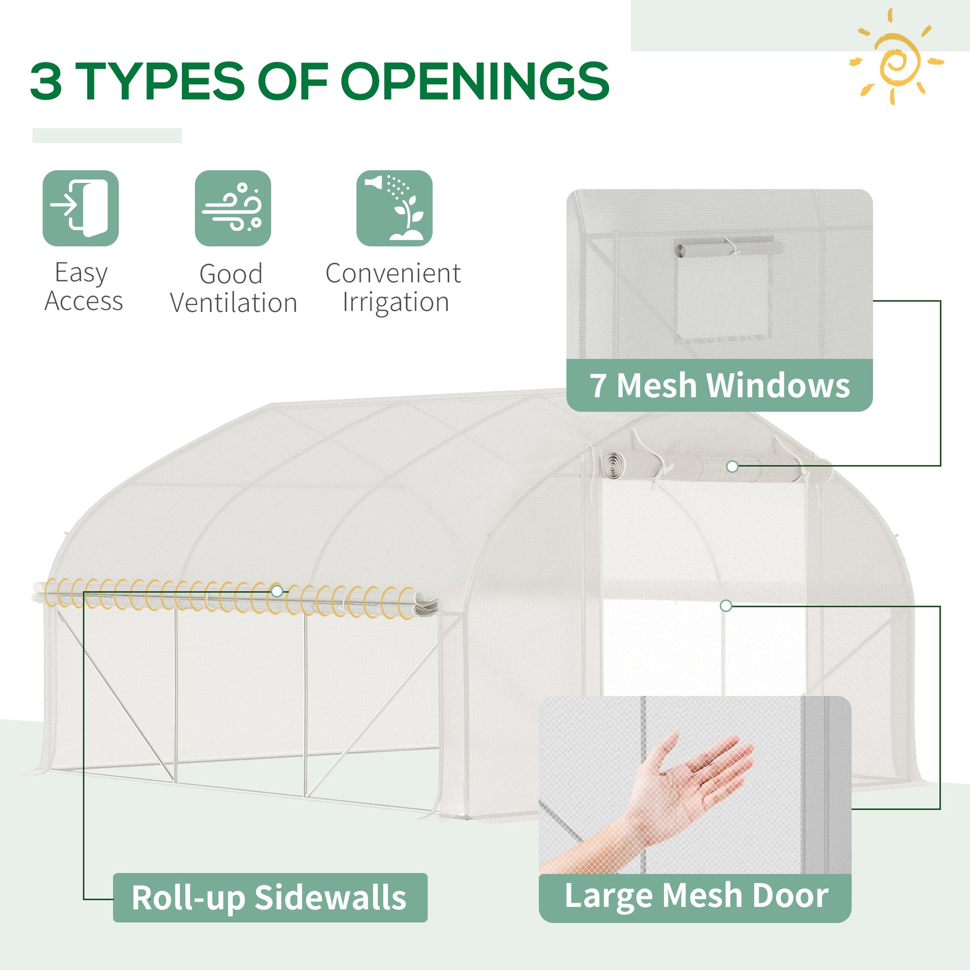 Outsunny 11.5' X 10' X 6.5' Walk In Tunnel Greenhouse, Green House With Zippered Mesh Door, 7 Mesh Windows & Roll Up Sidewalls, Upgraded Gardening Plant Hot House With Galvanized Steel Hoops, White