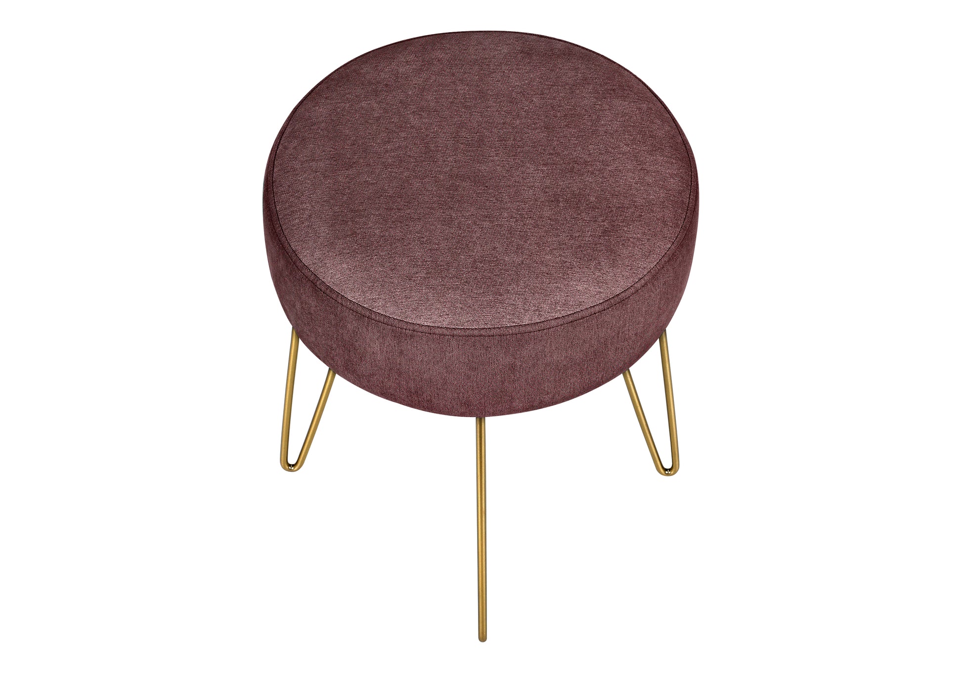 Ottoman, Pouf, Footrest, Foot Stool, 14" Round, Pink Fabric, Gold Metal Legs, Contemporary, Modern Gold Foam Polyester