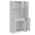 90 Kitchen Pantry Cabinet, Two Open Shelves, One Drawer, Multiple Cabinets, White White Solid Wood Mdf Engineered Wood