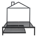 Full Size Metal Platform Bed With Twin Size Trundle,House Shaped Headboard Design, Black Full Black Metal