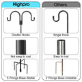 Double Shepherd Hooks For Outdoor, 79 Inch Heavy Duty Bird Feeder Pole For Hanging Bird Feeder, Garden Hooks Plant Baskets, Garden Plant Hanger Stands With 5 Prong Base Black Metal