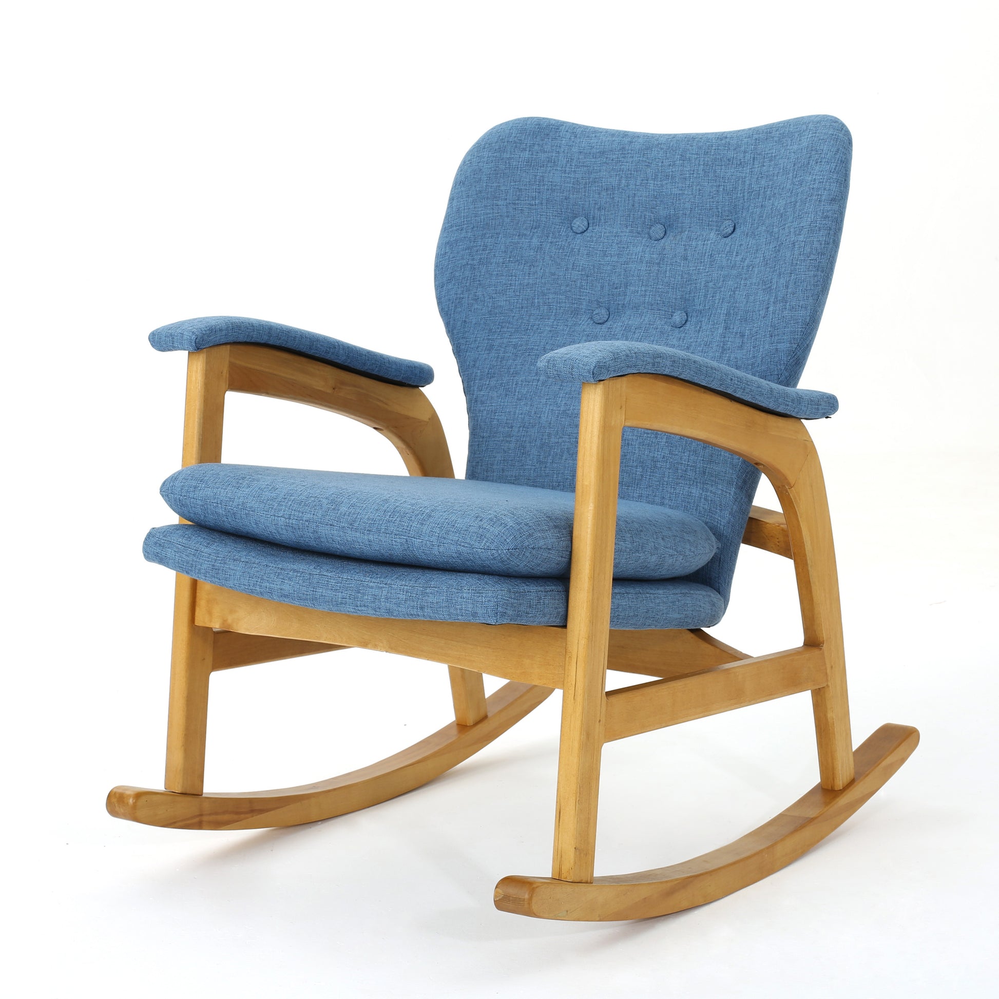 Mid Century Fabric Rocking Chair Blue Fabric