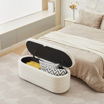S03 Basics Upholstered Storage Ottoman And Entryway Bench White White Boucle