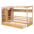 Twin Size House Bed With Two Drawers And Wardrobe,Natural Twin Natural Solid Wood