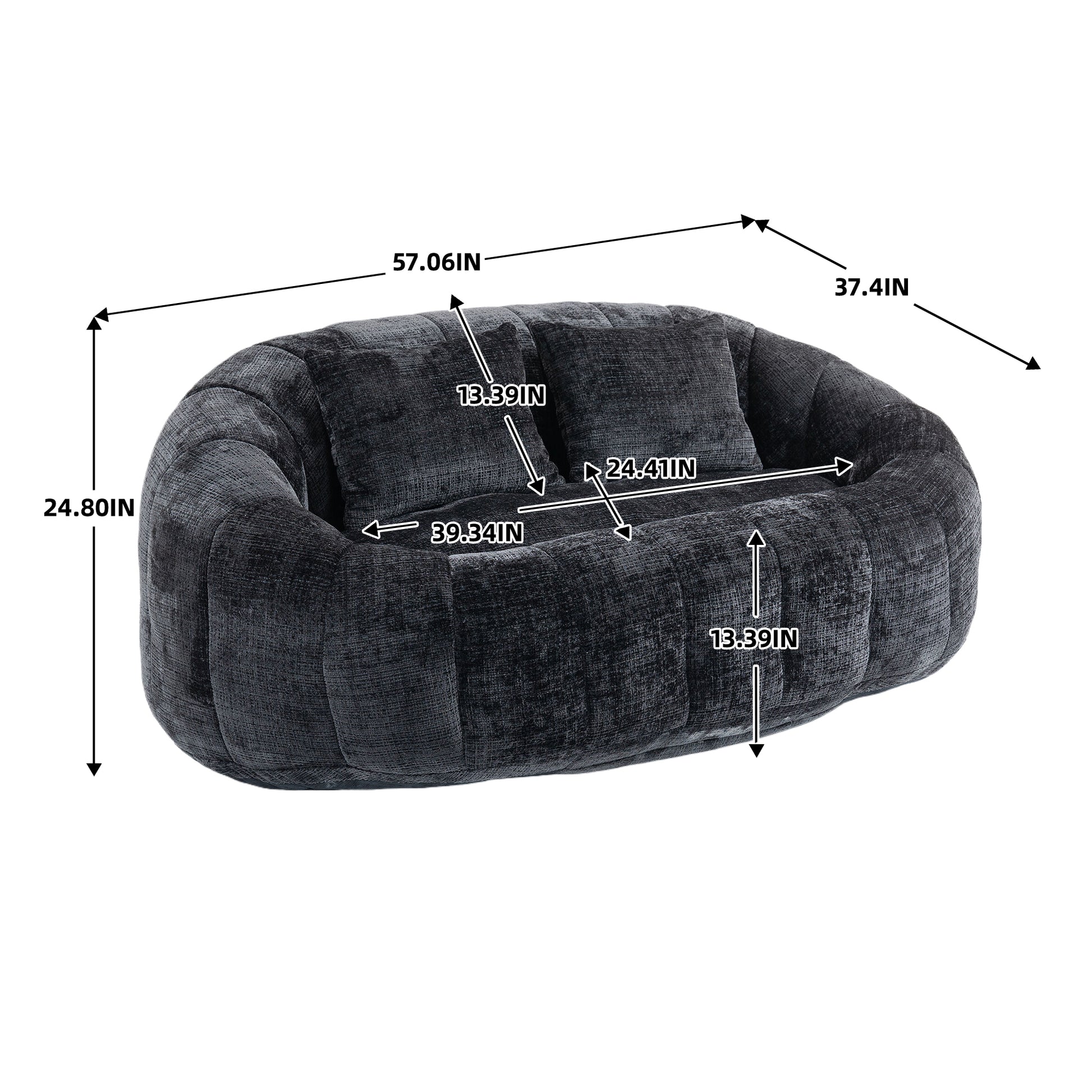 Coolmore Bean Bag Sofa Lazy Sofa Durable Comfort Lounger High Back Bean Bag Chair Couch For Adults And Kids, Indoor & Outdoor, Accent Floor Soft Lounge Chair Black Chenille Black Foam Chenille 2 Seat