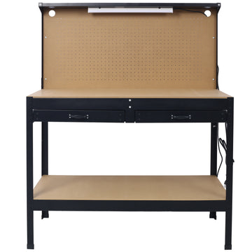 Steel Workbench Tool Storage Work Bench Workshop Tools Table W Drawer And Peg Board ,4Xac Outlets 2Xusb Ports Black Steel