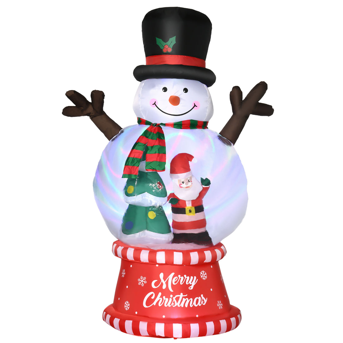 Outsunny 8Ft Christmas Inflatables Outdoor Decorations Snowman With Rotating Colorful Light, Blow Up Led Yard Display Christmas Decor For Lawn Garden White Polyester