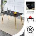 Table And Chair Set. 1 Table With 4 Gray Pu Chairs. Modern Minimalist Rectangular Black Imitation Marble Dining Table, With Golden Metal Legs. Paired With 4 Chairs With Golden Legs.Dt 1544 C001 Black Gold Glass Metal